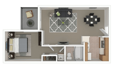 Floor plan for 1 bed, 1 bath, 535 sqft